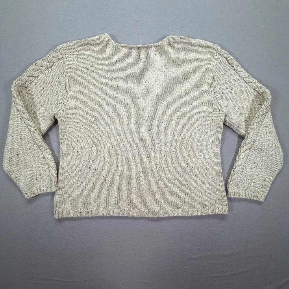 Liz Claiborne Womens Sweater Relaxed Oatmeal Cable Knit Tweed V-Neck XL